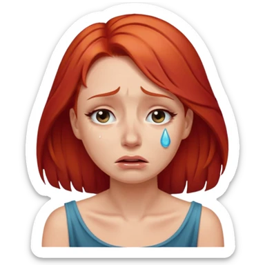 Beautiful lady crying can see shoulders red hair sticker