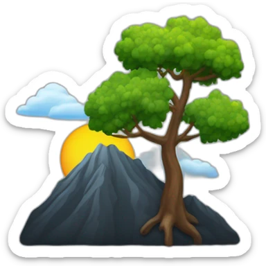 montagne noir avec un peu d'arbre avec un arc-en-ciel sticker