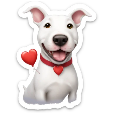 White Bull terrier with heart balloon   sticker