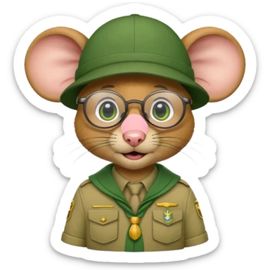 humaniod mice with a scout hat with glasses green uniform sticker