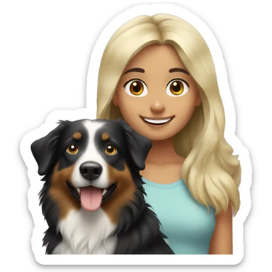 Blonde girl with happy black Australian shepherd sticker