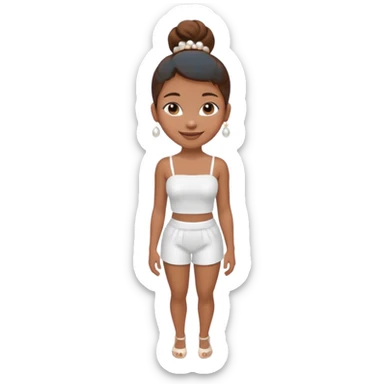 Full body, Light brown skin girl, brown hair in bun, smiling, white tube top, pearl earrings sticker