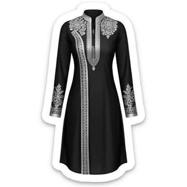 Elegant black kurti with silver embellishments and mandarin collar sticker