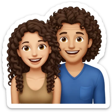 two people. one woman with long curly dark brown hair. one man with brown hair that goes up. they are laughing sticker