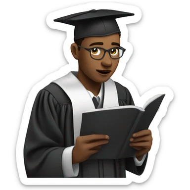 Young college graduate taking notes while looking up sticker