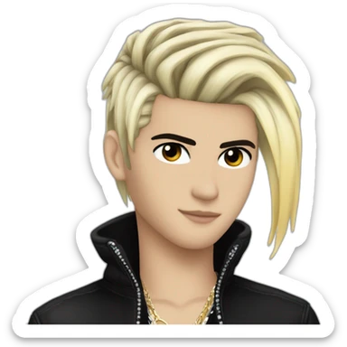 Bill Kaulitz black hair down with blonde highlights emo sticker