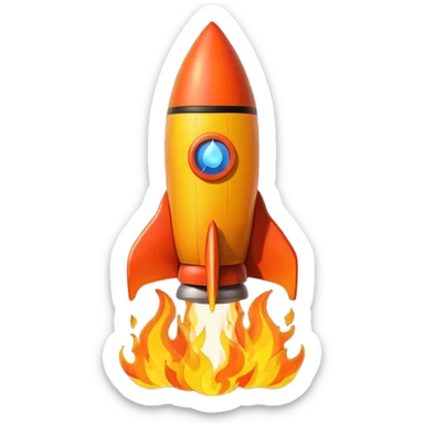 create a imoji showing rocket going in south east direction with proper flames."➘" direction. sticker