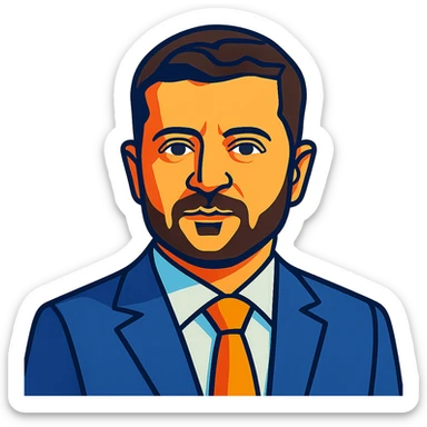 portrait of Vladimir Zelensky in a business suit, vibrant toon style, no background sticker