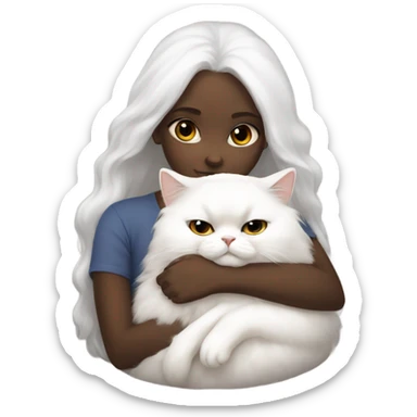 Black girl snuggling white Persian cat sticker
