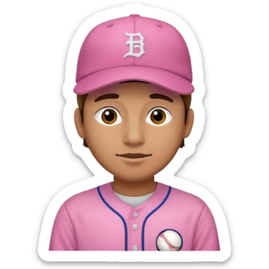 man with pink jersey and baseball hat sticker