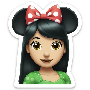 Minnie Mouse long black hair and green Minnie Mouse ears sticker