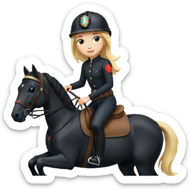 Blonde girl riding a black horse sticker