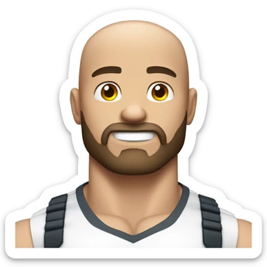 Muscular white man flexing, bald, dark beard in a white shirt sticker