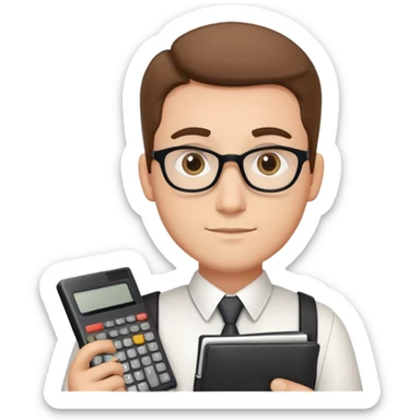 male accountant with calculator, ledger and pen sticker