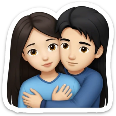girl with long dark brown hair hugging asian boy with black hair sticker