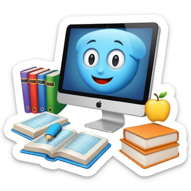 educational project, books and computer sticker