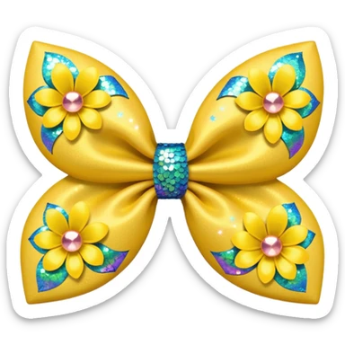 yellow flower bow with glitter sticker