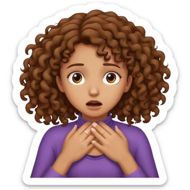 Girl with brown curly hair choking neck with hands  sticker