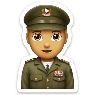 Hello kitty; tanned boy hello kitty in military uniform sticker