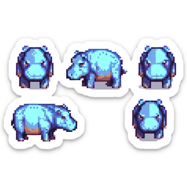 little hippos with 3 heads, different pose sticker