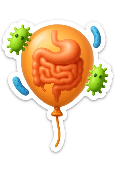 emoji stile iphone di un palloncino in 3d con intestino dentro e batteri intestinali intorno sticker