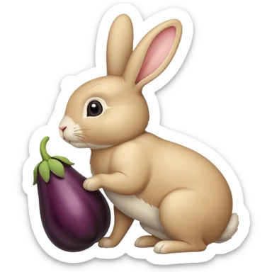 Un lapin beige avec une aubergine sur la tête sticker