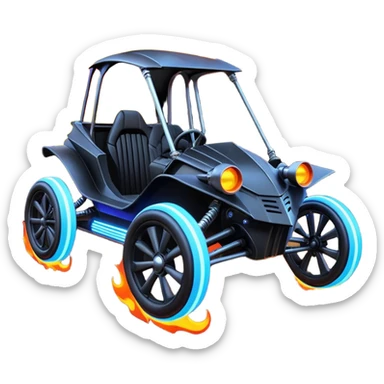 Mad max survival apocalypse ghostly sporty Darth Vader’s Batman-armored 1876 black graphite colored school buggy with horizontal holographic 3d flames painted on the body sides and neon under glow  sticker