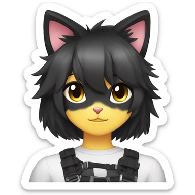 Anthro Cool Black Cat-Fursona-Fakemon with Emo Hair-bangs with Chest Harness sticker