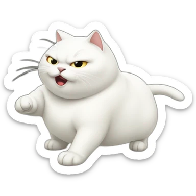 Fat-White-cat-fighting sticker