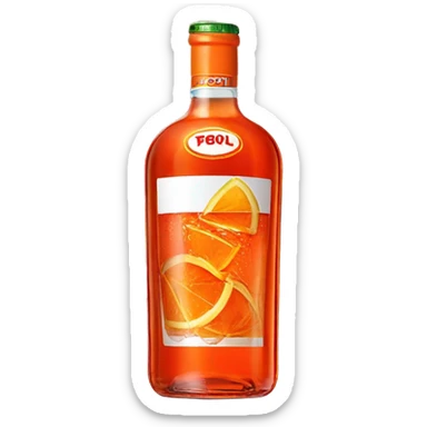 A glass of aperol spritz and a bottle (the original brand)of aperol right next to it sticker