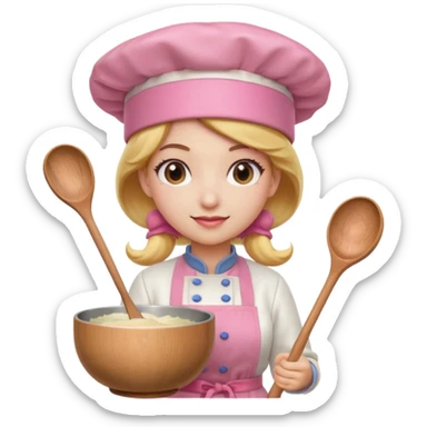 Pink chef hat princess peach with a hand and spoon  sticker