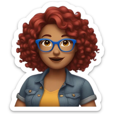 a-curvy-girl-with-dark-red-curly-hair-and-blue-glasses dancing sticker