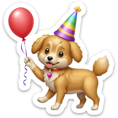 A dog wearing a party hat, wagging its tail while holding a tiny balloon.

















 sticker