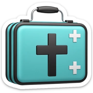 Minimalistic flat vector icon, iOS style, thin black contour on white background. A medical kit with a cross symbol. sticker