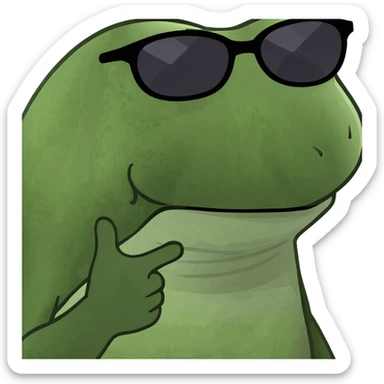 bufo frog wearing sunglasses, dancing on sand with sunbeams, festive beach party vibe sticker