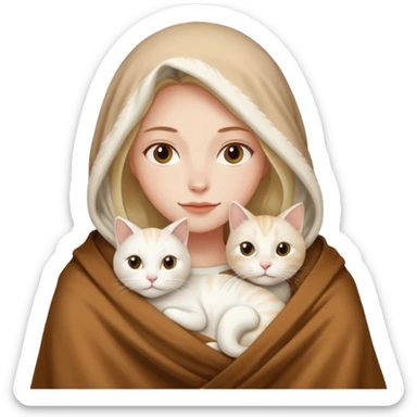 Beyaz kedi ve bayan elinde kahve battaniye sticker