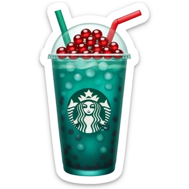 Teal colored Starbucks drink with red boba pearls  sticker