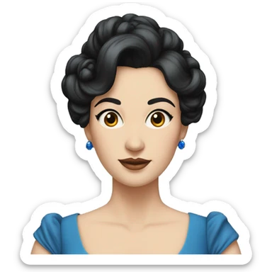 A pale noble woman with black hair in updo, blue dress sticker