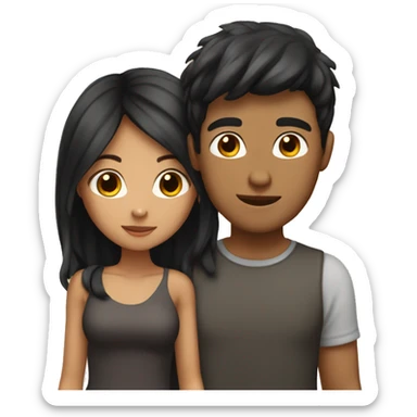 Brown haird asian girl with black haired guy sticker