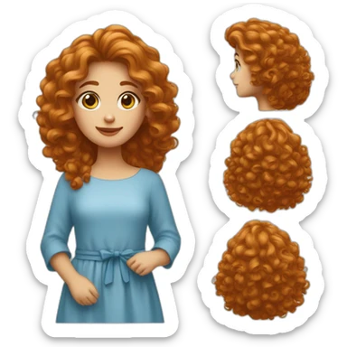 Fille avec cheveux bouclés roux et robe bleu sticker