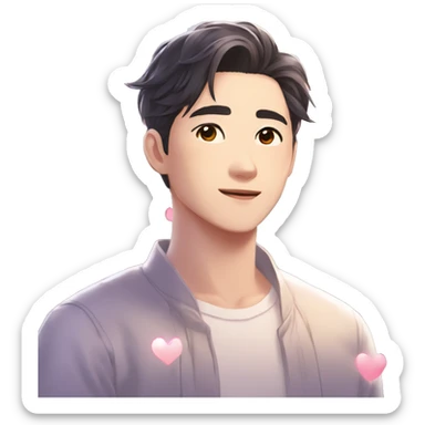 Gorgeous bright sparkly romantic Asian anime gentle man with blushing face aesthetic trending style outside sticker