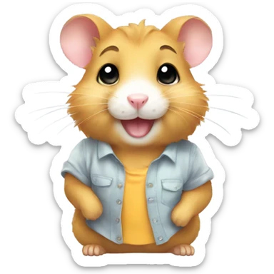 A cute golden hamster with a shirt and a smile  sticker