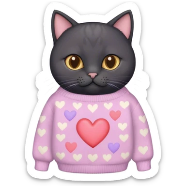 
black british cat in cute pastel sweater with hearts sticker
