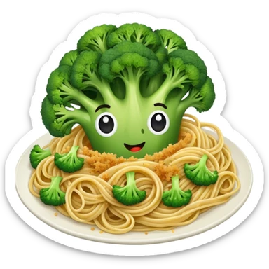 Broccoli and bread crumbs over spaghetti  sticker