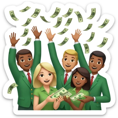 money falling onto a group of people sticker