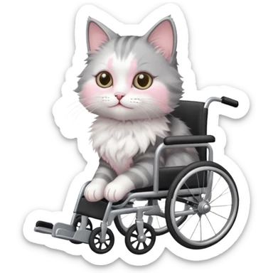 disabled grey and white small cat using a wheelchair made for cats sticker