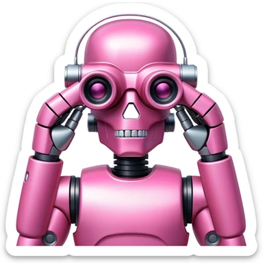 schwarzenegger-looking pink robotic terminator looking through binocular sticker
