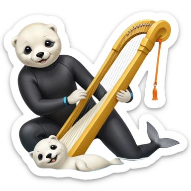 Person is Training a harp seal at beach  with food  sticker