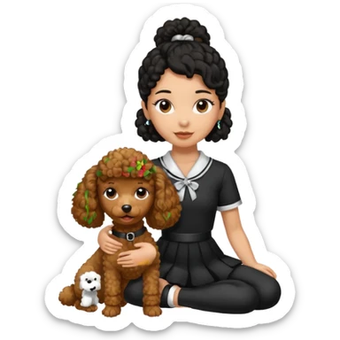 Brown poodle with tie up black hair girl say thank you sticker