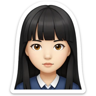 schoolgirl with Asian skin tone, long black hair, and straight cut bangs sticker